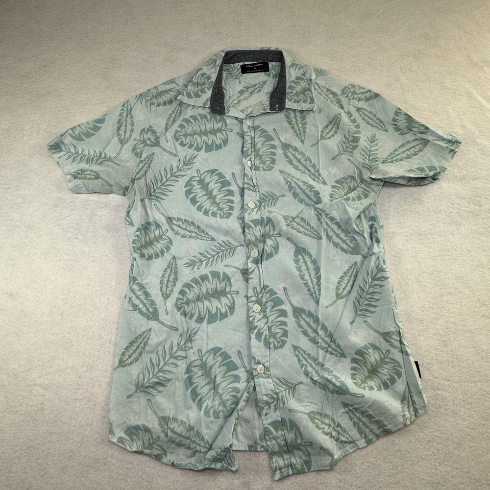 Ocean Current Button Up Shirt Mens M Blue Hawaiian‎ Floral Short Sleeve